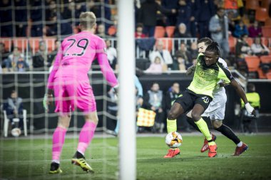 Valencia, İspanya - 21 Şubat: (20) Boyata Valencia Cf ve Celtic Fc Valencia, İspanya üzerinde 21 Şubat 2019 Mestalla Stadı nda arasında Uefa Avrupa Ligi maç sırasında