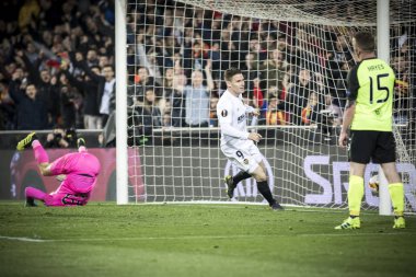 Valencia, İspanya - 21 Şubat: Uefa Avrupa Ligi sırasında (9) Gameiro amacı maç Valencia Cf ve Celtic Fc Mestalla Stadı nda arasında 21 Şubat 2019 Valencia, İspanya