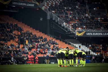 Valencia, İspanya - 21 Şubat: Uefa Avrupa Ligi sırasında Celtic oyuncular arasında Valencia Cf ve Celtic Fc Mestalla Stadı nda 21 Şubat 2019 Valencia, İspanya eşleme