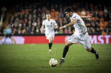Valencia, İspanya - 21 Şubat: Uefa Avrupa Ligi sırasında Guedes arasında Valencia Cf ve Celtic Fc Mestalla Stadı nda 21 Şubat 2019 Valencia, İspanya eşleme