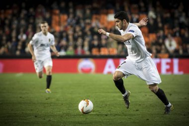 Valencia, İspanya - 21 Şubat: Uefa Avrupa Ligi sırasında Guedes arasında Valencia Cf ve Celtic Fc Mestalla Stadı nda 21 Şubat 2019 Valencia, İspanya eşleme