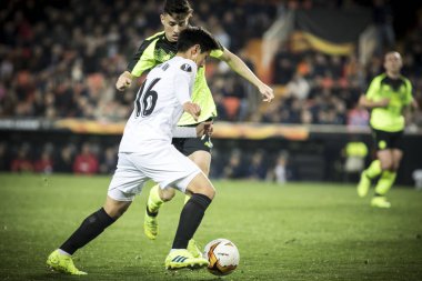Valencia, İspanya - 21 Şubat: Lee ile topu sırasında Uefa Avrupa Ligi maç Valencia Cf ve Celtic Fc Mestalla Stadı nda arasında 21 Şubat 2019 Valencia, İspanya
