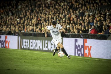 Valencia, İspanya - 21 Şubat: Uefa Avrupa Ligi sırasında Guedes arasında Valencia Cf ve Celtic Fc Mestalla Stadı nda 21 Şubat 2019 Valencia, İspanya eşleme
