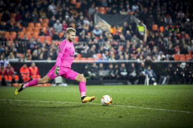 Valencia, İspanya - 21 Şubat: Scott Bain sırasında Uefa Avrupa Ligi maç Valencia Cf ve Celtic Fc Mestalla Stadı nda arasında 21 Şubat 2019 Valencia, İspanya