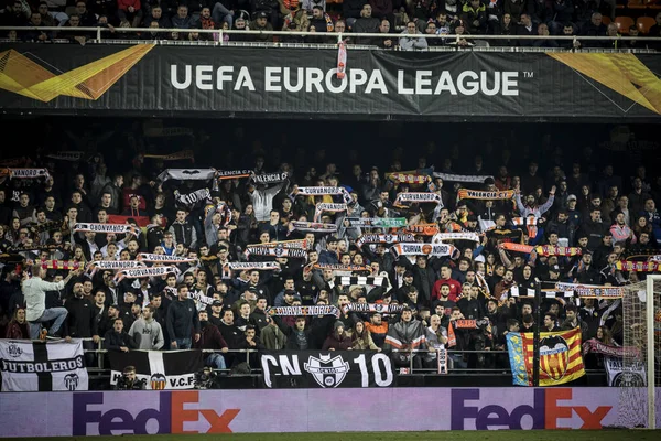 Valencia Spagna Febbraio Tifosi Valencia Durante Partita Uefa Europa League — Foto Stock