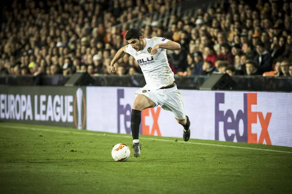 Valencia, İspanya - 21 Şubat: Uefa Avrupa Ligi sırasında Guedes arasında Valencia Cf ve Celtic Fc Mestalla Stadı nda 21 Şubat 2019 Valencia, İspanya eşleme