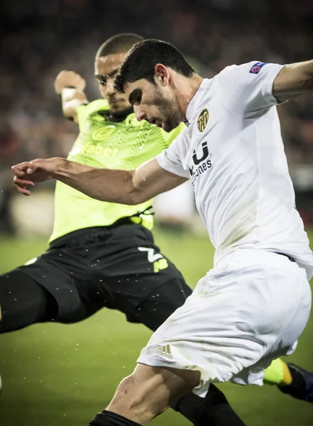 Valencia Espanha Fevereiro Guedes Foco Durante Jogo Uefa Europa League — Fotografia de Stock