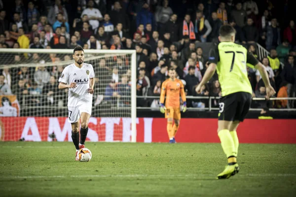 Valencia España Febrero Coquelin Con Balón Durante Partido Uefa Europa — Foto de Stock