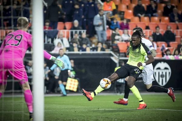 Valencia Hiszpania Lutego Boyata Podczas Meczu Ligi Europejskiej Uefa Pomiędzy — Zdjęcie stockowe