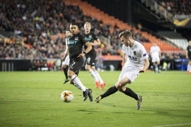 Valencia, İspanya - 7 Mart: Lato sırasında Uefa Avrupa Ligi maçı maç Valencia Cf ve Fc Krasnodar Mestalla Stadı nda arasında 7 Mart 2019 Valencia, İspanya