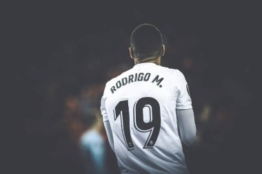Valencia, İspanya - 7 Mart: Rodrigo sırasında Uefa Avrupa Ligi maç Valencia Cf ve Fc Krasnodar Mestalla Stadı nda arasında 7 Mart 2019 Valencia, İspanya