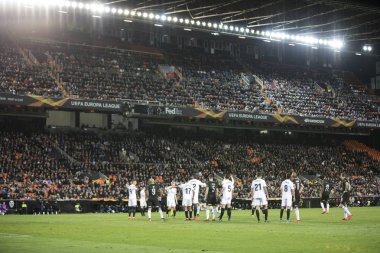 Valencia, İspanya - 7 Mart: Uefa Avrupa Ligi sırasında oyuncular arasında Valencia Cf ve Fc Krasnodar Mestalla Stadı nda 7 Mart 2019 Valencia, İspanya eşleme