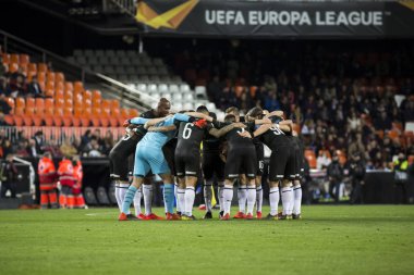 Valencia, İspanya - 7 Mart: Uefa Avrupa Ligi sırasında Krasnodar oyuncular arasında Valencia Cf ve Fc Krasnodar Mestalla Stadı nda 7 Mart 2019 Valencia, İspanya eşleme