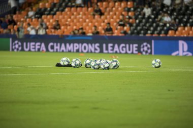 Valencia, İspanya - 02 Ekim 2019: Uefa Şampiyonlar Ligi maçında Valencia Cf ve Afc Ajax arasında Mestalla Stadyumu 'nda oynanan resmi top 