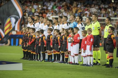 Valencia, İspanya - 02 Ekim 2019: Valencia Şampiyonlar Ligi maçında Valencia Cf ve Afc Ajax arasında Mestalla Stadyumu 'nda oynanan maçta Valencia oyuncuları 