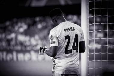 Valencia, İspanya - 02 Ekim 2019: Valencia Cf ve Afc Ajax arasında oynanan Uefa Şampiyonlar Ligi karşılaşmasında Onana