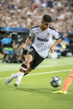 Valencia, İspanya - 02 Ekim 2019: Ferran Uefa Şampiyonlar Ligi maçında Valencia Cf ve Afc Ajax arasında Mestalla Stadyumu 'nda oynandı.  
