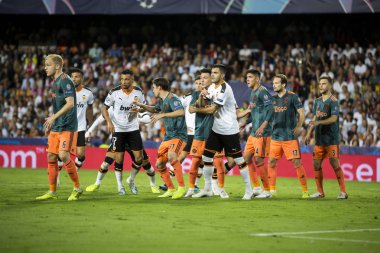 Valencia, İspanya - 02 Ekim 2019: Tüm oyuncular Uefa Şampiyonlar Ligi maçında Valencia Cf ve Afc Ajax arasında Mestalla Stadyumu 'nda oynandı. 