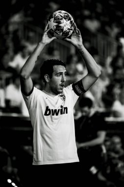 Valencia, İspanya - 02 Ekim 2019: Mestalla Stadyumu 'nda Valencia Cf ve Afc Ajax arasında oynanan Uefa Şampiyonlar Ligi karşılaşmasında Parejo  