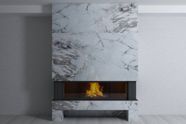 Doğal taş ev iç şık şömine