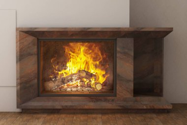 Doğal taş ev iç şık şömine