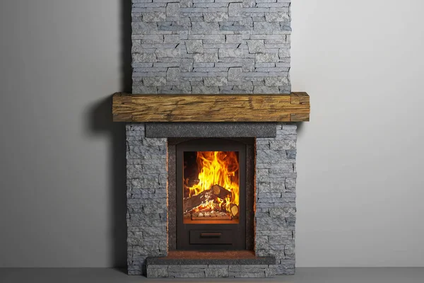 Stone Fireplace Home Interior — Stock Photo, Image