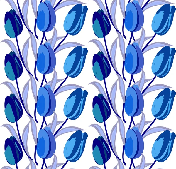 Patrón de fondo sin costura floral con tulipanes. Bliue flores flor vector ilustración mano ndraw — Archivo Imágenes Vectoriales