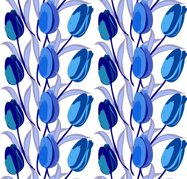 Floral motif de fond sans couture avec des tulipes. Bliue fleurs fleur vecteur illustration main ndraw — Image vectorielle