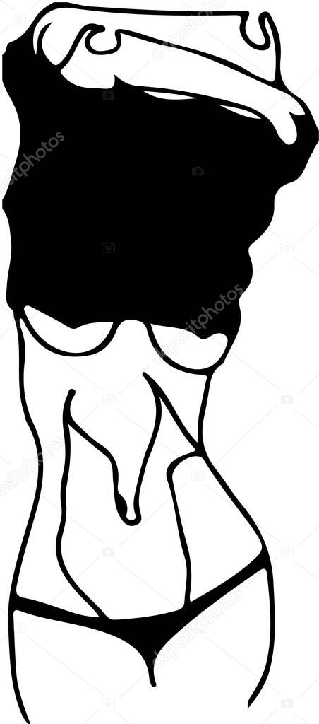 woman in underwear taking off black shirt isolated on white