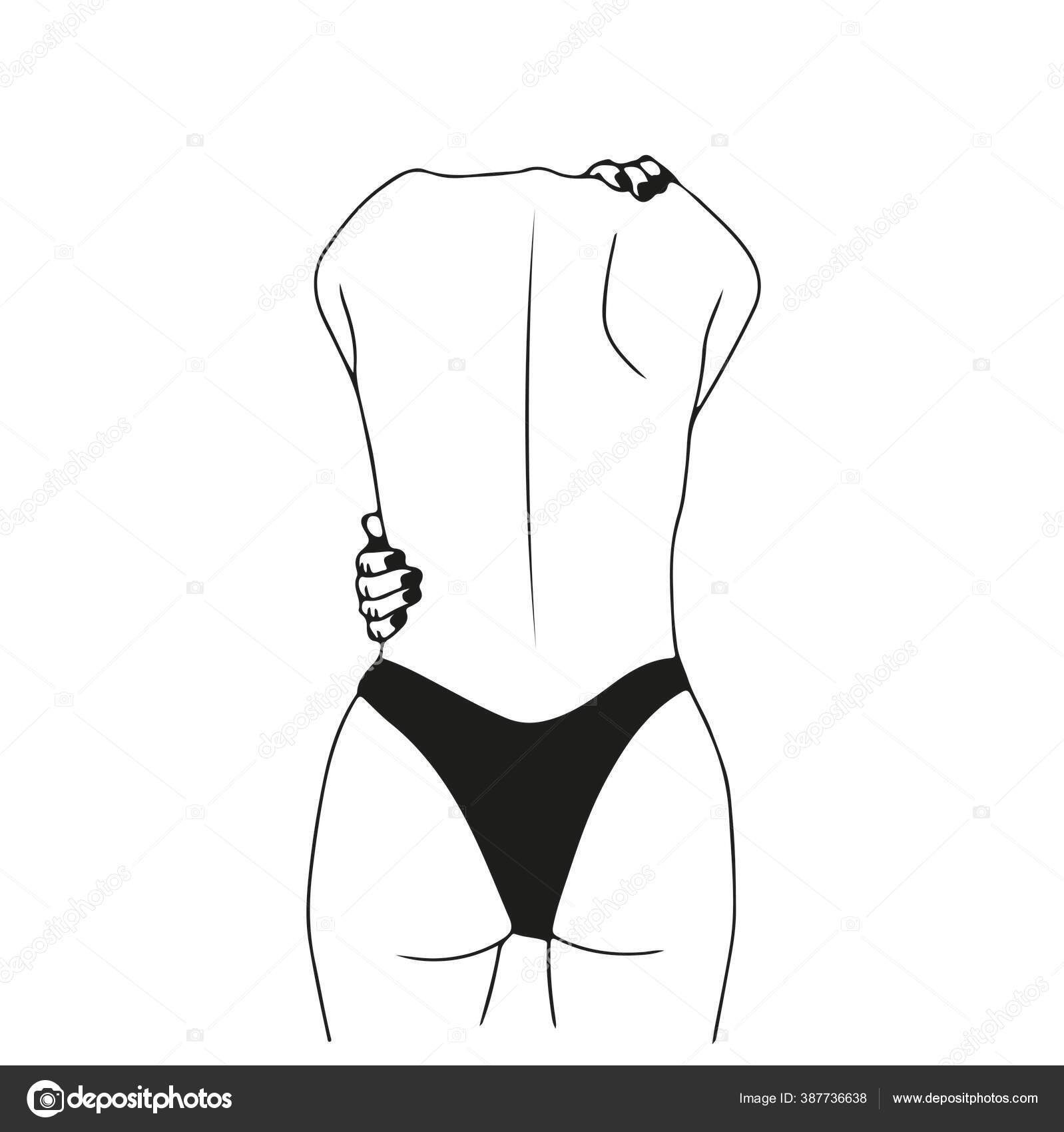 pic Woman Hugging Herself Sketch https depositphotos com 387736638 stock illustration back view woman underwear hugging html