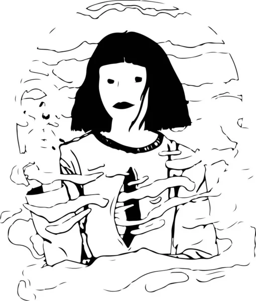 Frau Mit Loch Körper Zwischen Wolken Isoliert Auf Weiß — Stockvektor