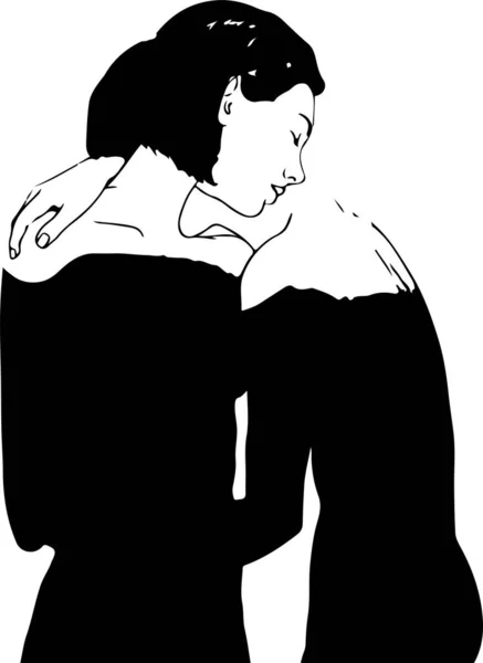 Deux Femmes Robes Noires Embrassant Isolé Sur Blanc — Image vectorielle