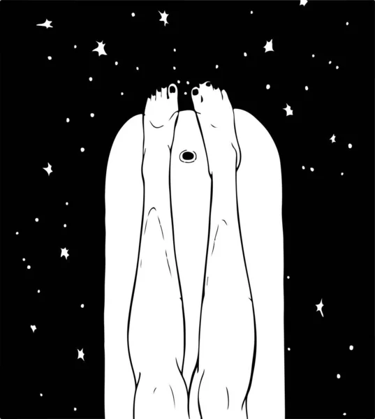 在星空中沐浴的女人被白色隔离的剪影 — 图库矢量图片
