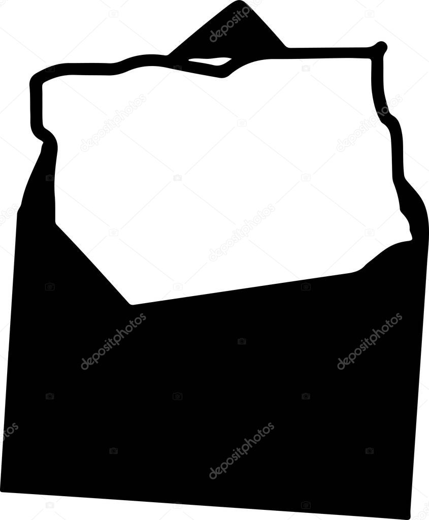 crumpled letter in black envelope isolated on white