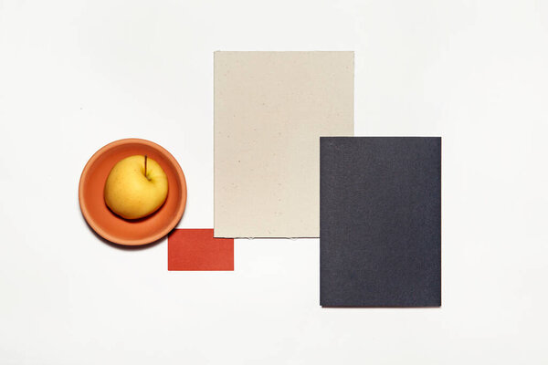 удостоверение личности набор белый бумажный черный папка яблоко в terracotta на белом фоне
