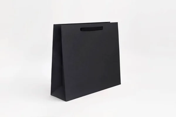 Black Luxury Paper Bag Shopper Fabric Handles — Stock Photo, Image