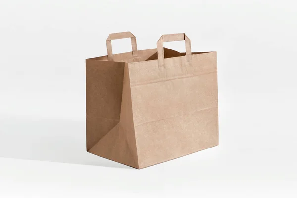 Brown Fast Food Take Away Paper Bag Flat Handles — Stock Photo, Image