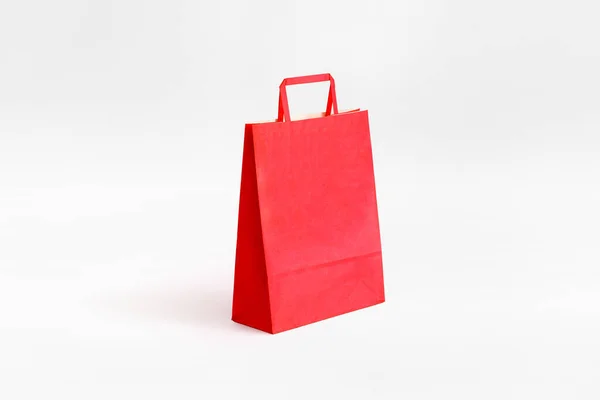 Medium Red Paper Bag Flat Handles — Stock Photo, Image