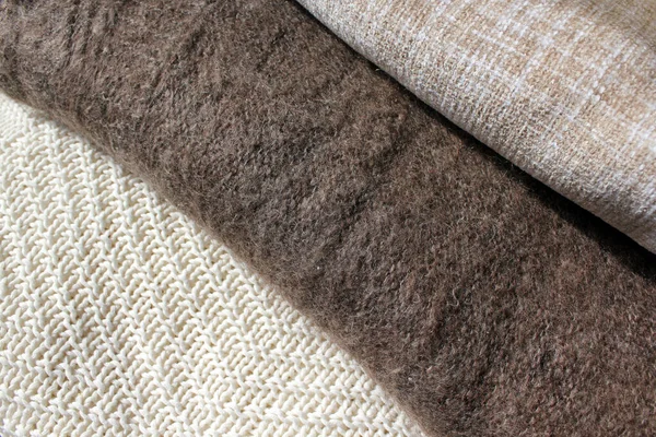 ニット生地のセット 柔らかい毛織物のプリッドからの背景 — ストック写真