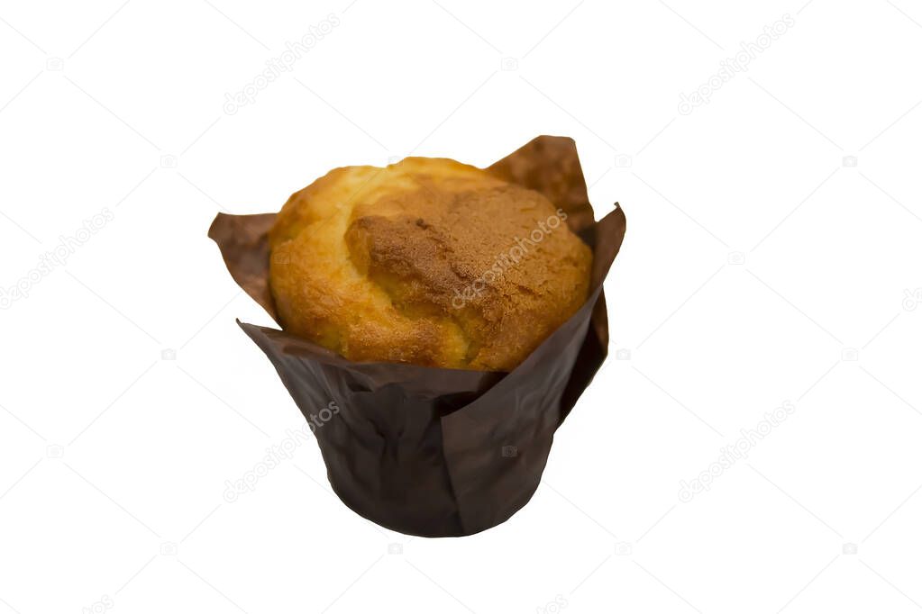 individually wrapped chocolate cupcake on a white background