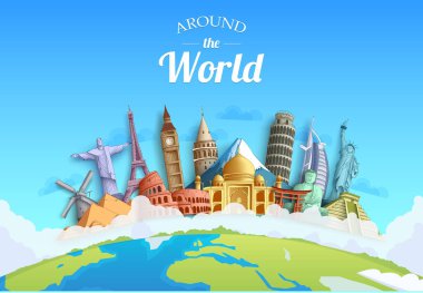 Turizm için dünya çapında seyahat etmek, arka plan tasarımları ve turizm beldeleri tasarlamak. Vektör çizimi. - Vektör