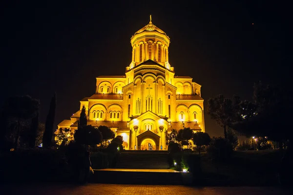 Alrededor Vista Catedral Santísima Trinidad Tiflis Por Noche —  Fotos de Stock