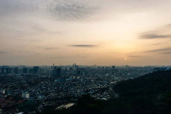 Panorama Hochwinkel Luftaufnahme Der Innenstadt Von Seoul Und Des Bukhansan — Stockfoto