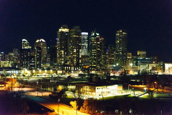 Calgary Canada Dec 2019 Nachtzicht Skyline Van Calgary — Stockfoto