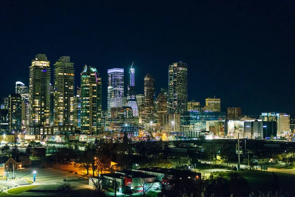 Kalgar Kanada Dezember 2019 Nachtansicht Der Skyline Von Calgary — Stockfoto