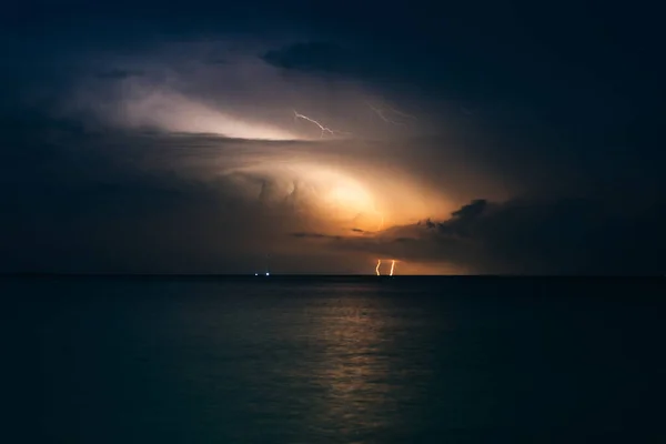 Lightning Caribbean Coastin Mexico Island Holbox — Stock Photo, Image