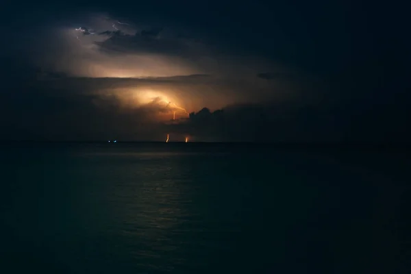 Fulmine Sulla Costa Caraibica Messico Isola Holbox — Foto Stock