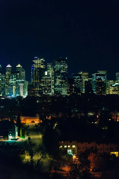 Kalgaria Kanada Grudzień 2019 Widok Nocny Panoramę Calgary — Zdjęcie stockowe