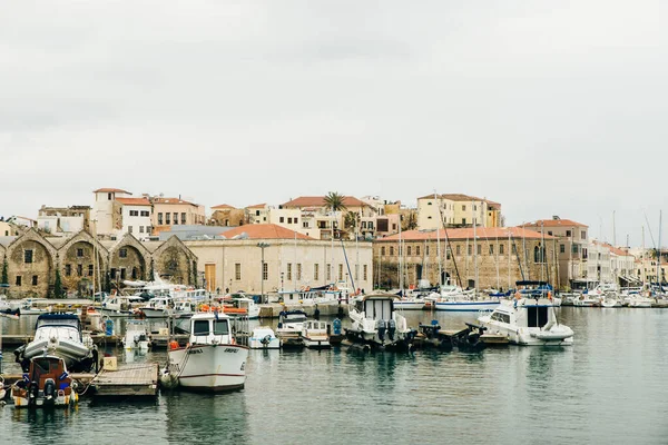 Гавань Ханья Красивый Венецианский Порт Лодками — стоковое фото