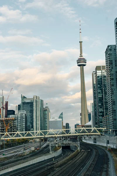 Avond Uitzicht Vanaf Een Hoogbouw Van Toronto Financial District Wolkenkrabbers — Stockfoto